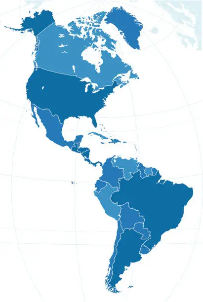 Vector illustration of The map of Americas.