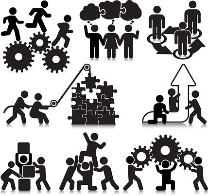Vectored people engaging in teamwork activities. This format can be blown up to any size without loss of quality.