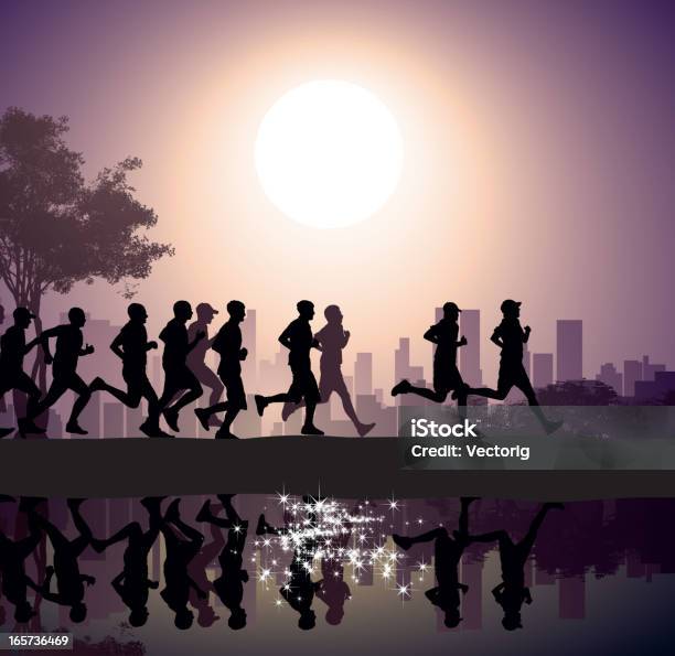 City Marathon Stock Vektor Art und mehr Bilder von Kontur - Kontur, Rennen - Körperliche Aktivität, Freisteller – Neutraler Hintergrund