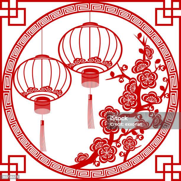 Spring Festival Lantern Papercut Art Frame Stock Illustration - Download Image Now - Chinese Culture, Border - Frame, Picture Frame