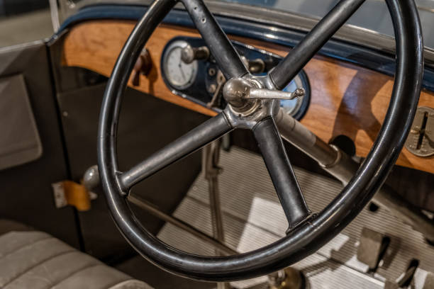 istock Steering wheel and dashboard of old car 1657364925