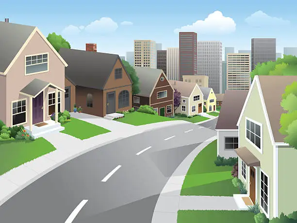 Vector illustration of Suburb and City