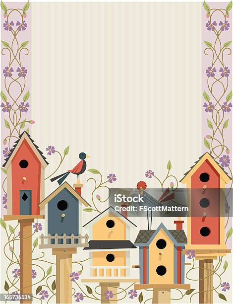 Case Uccelli Nel Giardino Di Confine - Immagini vettoriali stock e altre immagini di Casetta per gli uccelli - Casetta per gli uccelli, Vettoriale, Animale