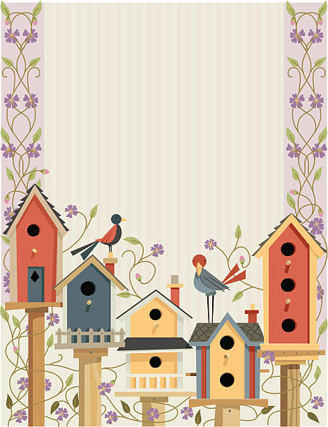 ptak domy w ogród border - birdhouse stock illustrations