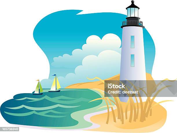 Vetores de Farol E Barcos À Vela e mais imagens de Farol - Estrutura construída - Farol - Estrutura construída, Praia, Ilustração e Pintura