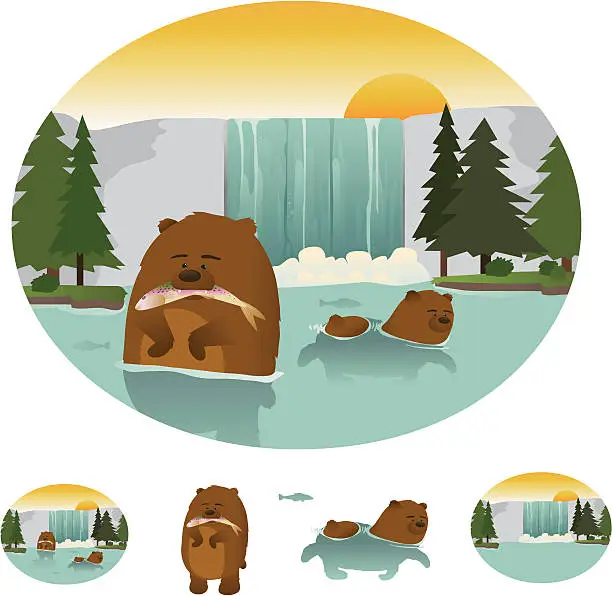 Vector illustration of Hungry Swimming Bears