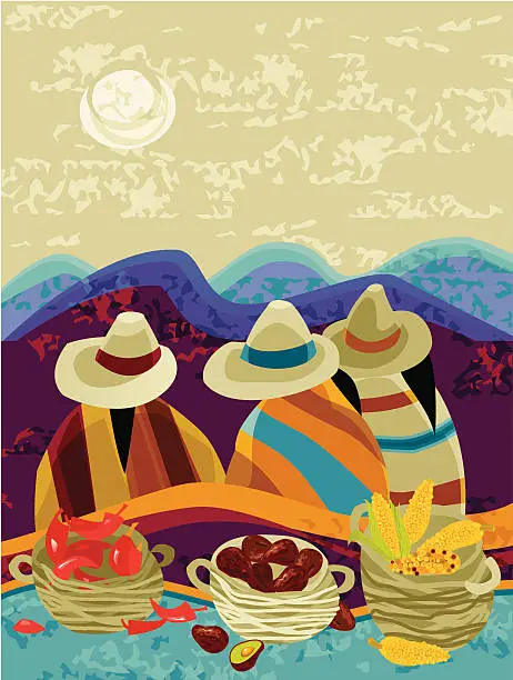 Vector illustration of Harvesting Mexican Peasants