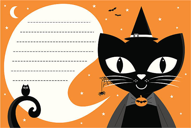 хэллоуин ведьма's cat пригласить - bat halloween human eye horror stock illustrations