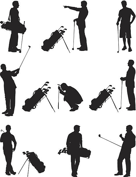 Golfers with golf clubs Golfers with golf clubshttp://www.twodozendesign.info/i/1.png golf silhouettes stock illustrations