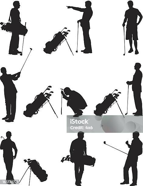 Golfers With Golf Clubs Stock Illustration - Download Image Now - Golf Caddie, Golf, In Silhouette