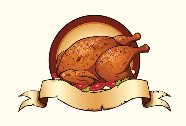 Vector illustration of roasted chicken with banner