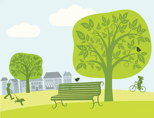 Vector illustration of Green themed urban city park scene