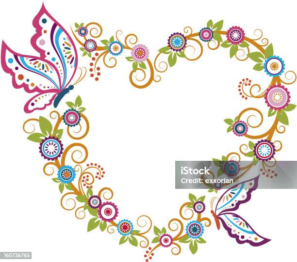 Butterfly Floral Heart Shaped Frame Stock Illustration - Download Image Now - Butterfly - Insect, Flying, Abstract