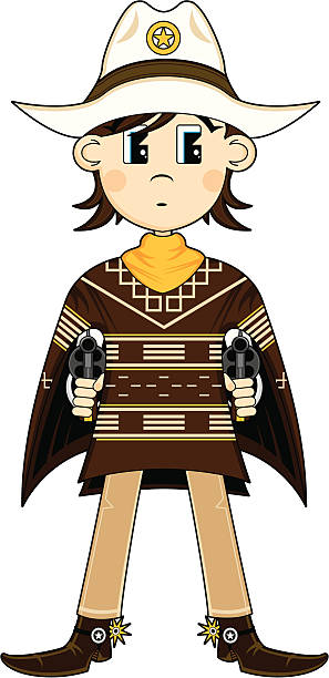 Cowboy Sheriff in Poncho Vector Illustration of a Cute Wild West Cowboy Sheriff wearing Poncho. girl with cowboy hat stock illustrations