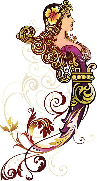 Decorative Figurehead A decorative art nouveau illustration of a figurehead with elegant scrolls and flourishes .Saved in formats , AI ver 12, EPS ver 8, PDF, and High Res Jpeg  figurehead stock illustrations