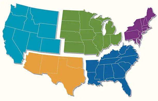 Vector illustration of US Regions