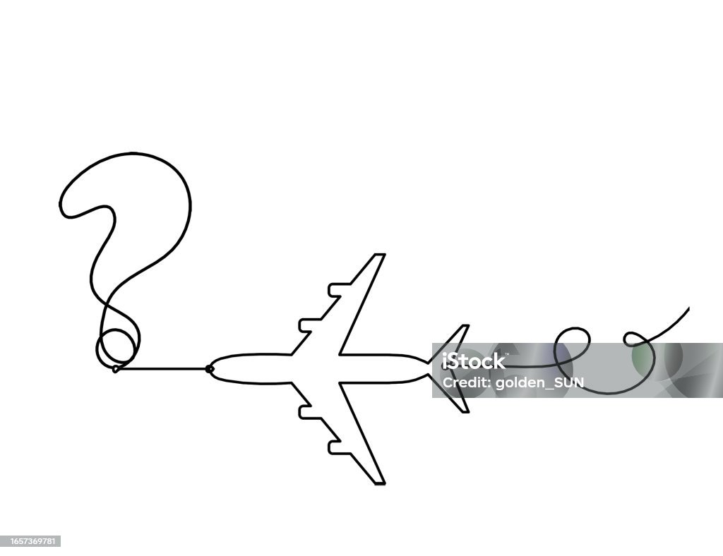 Plane Vector Question Abstract Question Mark With Plane As Continuous Lines Drawing On White ...