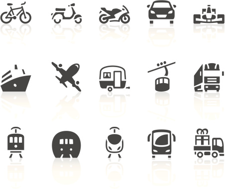 Vector icons with an transport theme. Simple series. One icon consists of a single object + reflection (on a separate layer). EPS8, JPEG + AI CS3