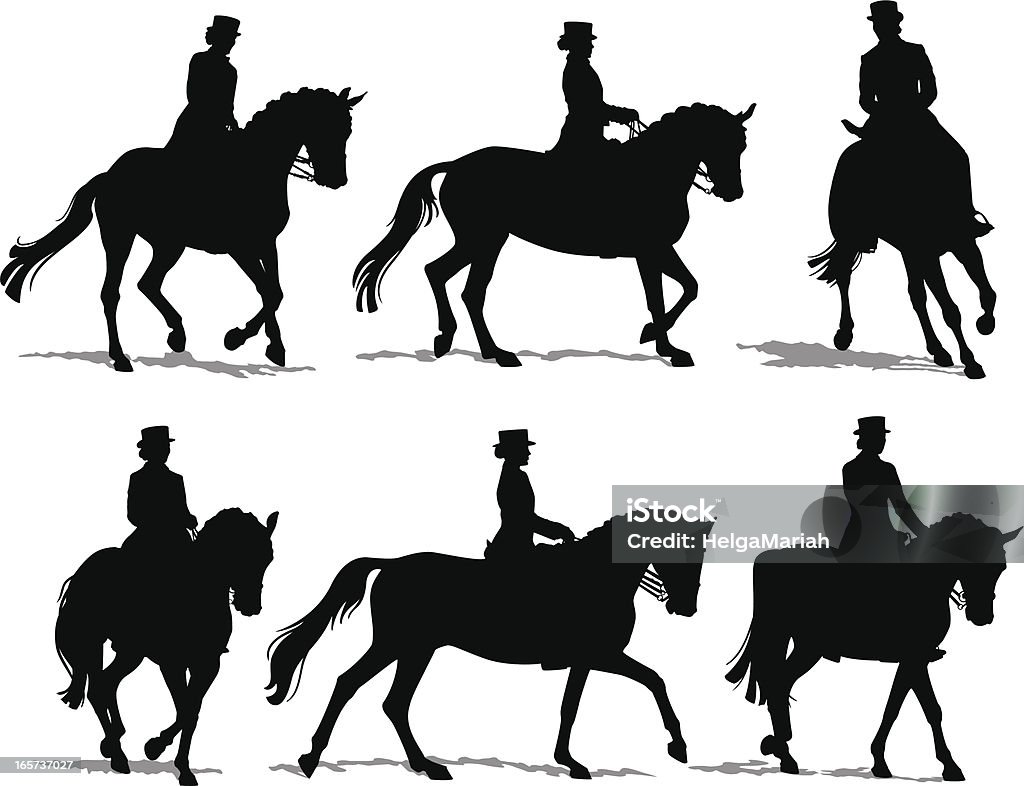 Dressage Horse And Rider Silhouettes Detailed vector silhouettes of a female Dressage Rider and beautiful horse. Horse stock vector