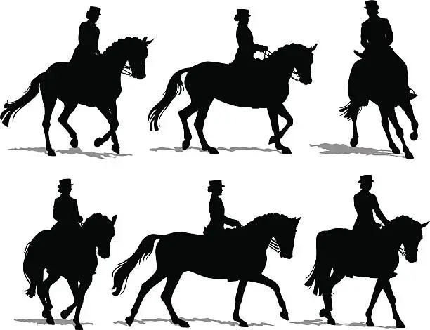 Vector illustration of Dressage Horse And Rider Silhouettes
