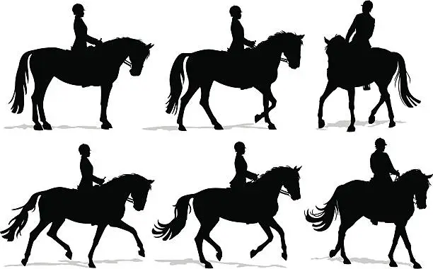 Vector illustration of Dressage Horse and Rider Silhouette Set