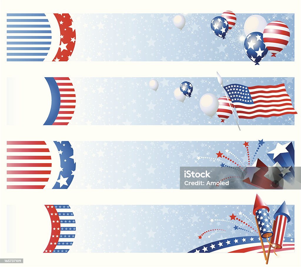 Fourth of July decorative banners "Fourth of July" Banners. All elements are individual objects arranged on clearly labeled layers, global colors used. Hi res jpeg included. Click on my portfolio to see more of my illustrations. Firework Display stock vector