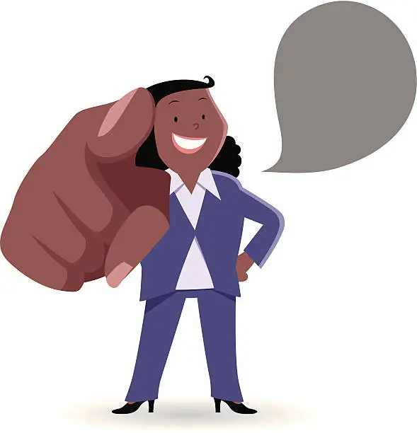 Vector illustration of Fat Businesswoman smiling and pointing at you