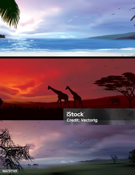 Дикая Природа — стоковая векторная графика и другие изображения на тему Африка - Африка, Дерево, Закат солнца