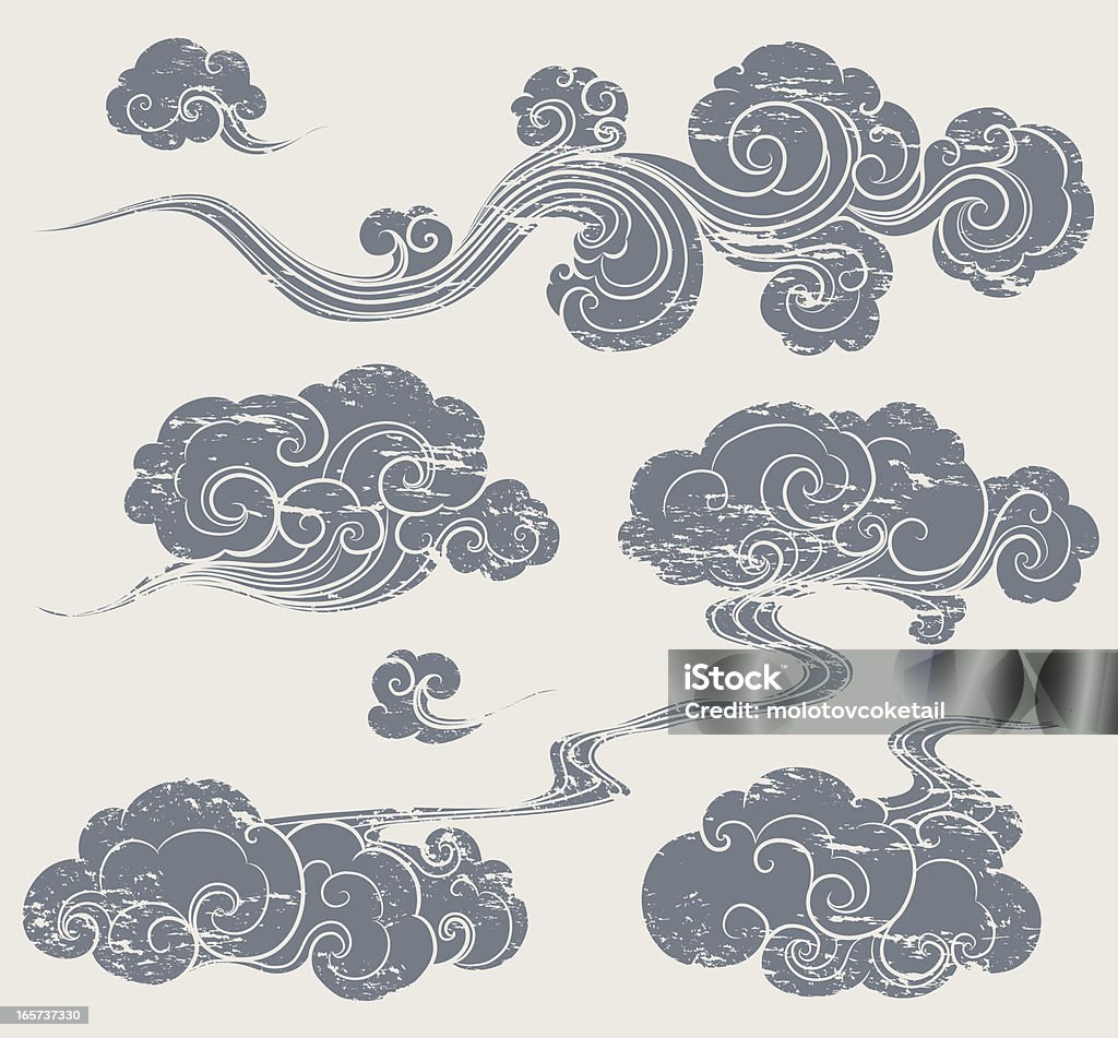 grunge oriental cloud A set of grunge cloud graphics in oriental style. Cloud - Sky stock vector