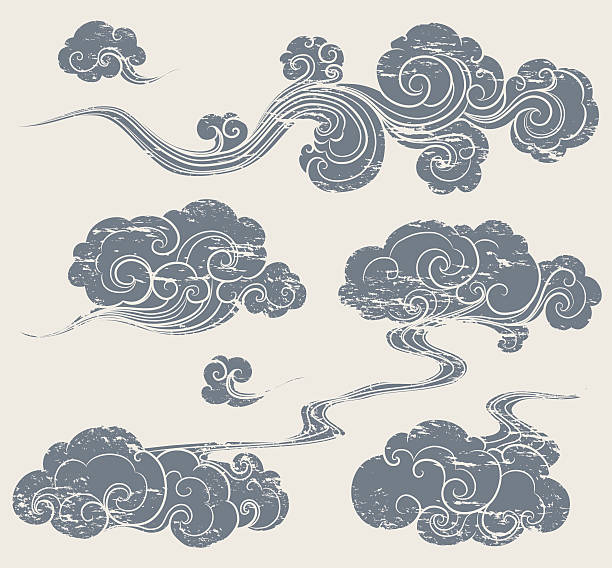 grunge oriental cloud A set of grunge cloud graphics in oriental style. asian wallpaper stock illustrations