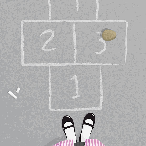 Schoolgirl playing hopscotch at the school illustration vector Girl playing. Please see some similar pictures in my lightboxs: concrete silhouettes stock illustrations