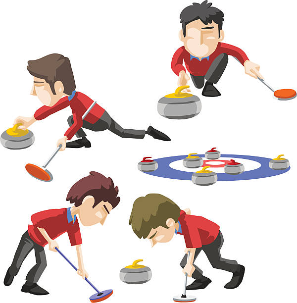 ilustrações de stock, clip art, desenhos animados e ícones de acções de curling - throwing people stone tossing