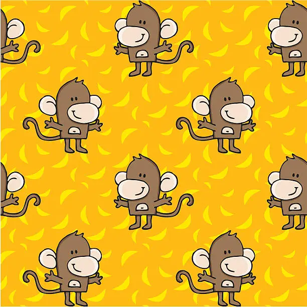 Vector illustration of monkeys and bananas seamless pattern