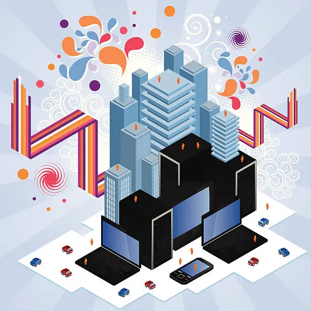 Vector illustration of Hardware technology city