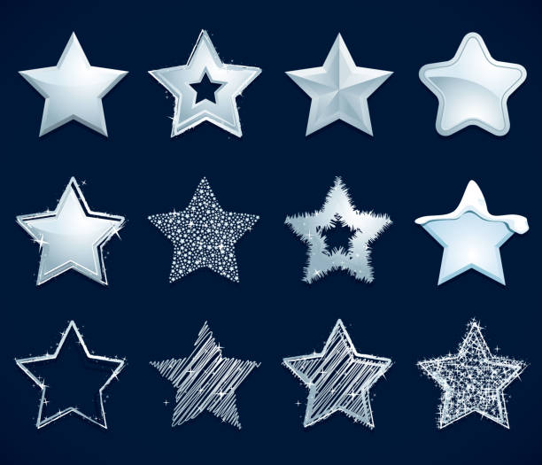 Silver Star icons Sparkling silver star icons. Includes a JPG, a transparent PNG, and a version without the background symbol snowflake icon set shiny stock illustrations