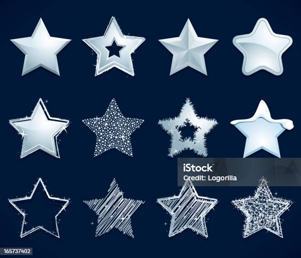 Silver Star Icons Stock Illustration - Download Image Now - Tree Topper, Silver Colored, Star Shape