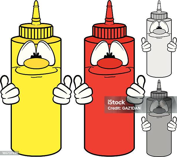 Frascos De Ketchup E Mostarda Caracteres - Arte vetorial de stock e mais imagens de Alimentação Não-saudável - Alimentação Não-saudável, Amarelo, Banda desenhada - Produto Artístico