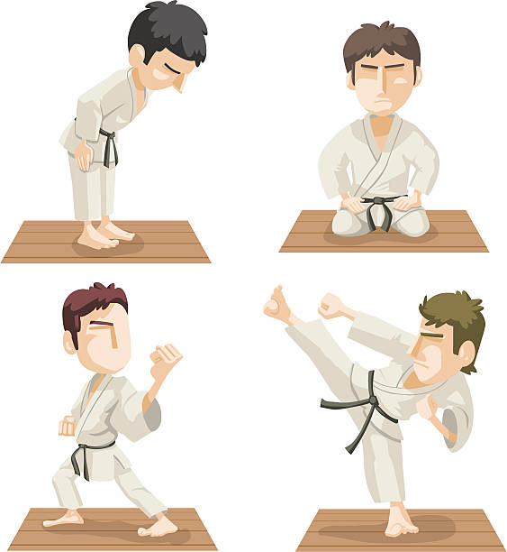 ilustrações, clipart, desenhos animados e ícones de karate ações - high kick illustrations