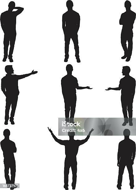 Ilustración de Hombre De Pie Y Posando Aislado y más Vectores Libres de Derechos de Vista posterior - Vista posterior, Adulto, Alzar los brazos