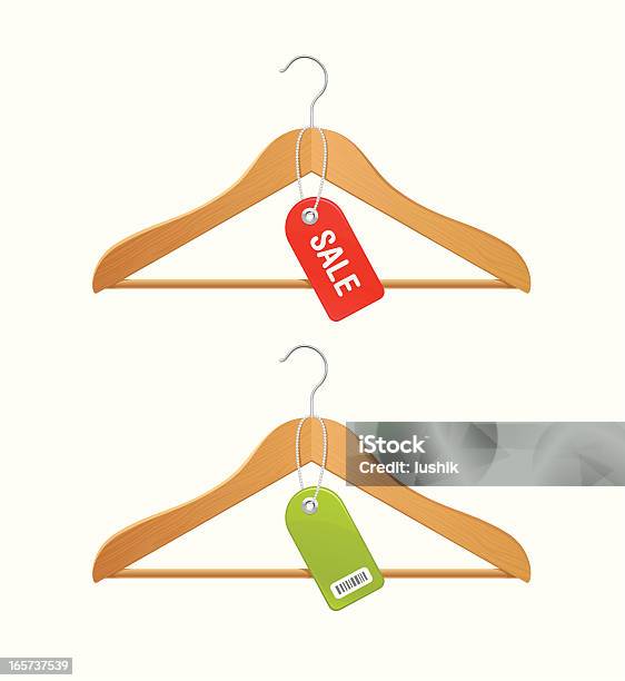 Wooden Clothing Hangers With Red And Green Sale Tags Stock Illustration - Download Image Now