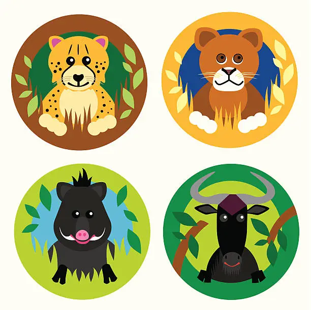 Vector illustration of Set 4: four jungle theme animals