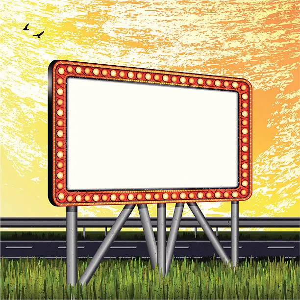 Vector illustration of blank billboard and lonely road-daytime