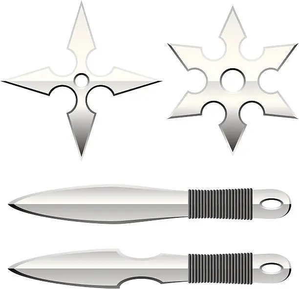 Vector illustration of Ninja weapons: stars and knifes