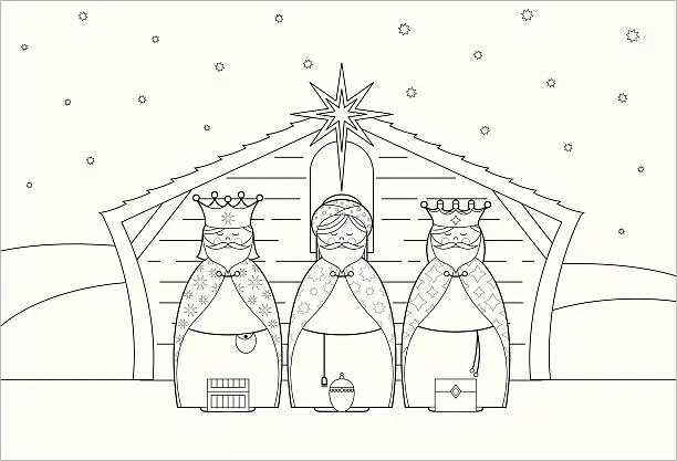 Vector illustration of Color In Three Christmas King Character Icons