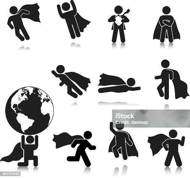 Kompakte Konzepte Superheld Silhouetten Stock Vektor Art und mehr Bilder von Icon - Icon, Superheld, Fliegen