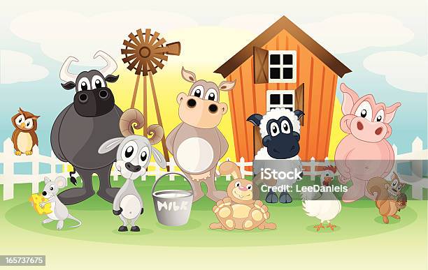 Bauernhof Auf Einem Comic Hintergrund Stock Vektor Art und mehr Bilder von Nutztier - Nutztier, Comic - Kunstwerk, Maus - Tier