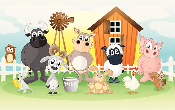 Vector illustration of Farm animals on a cartoon background