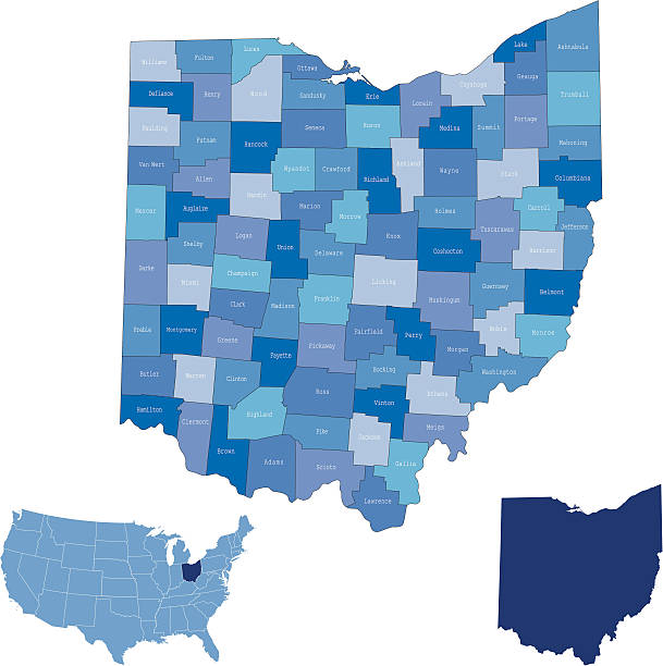 ilustraciones, imágenes clip art, dibujos animados e iconos de stock de & mapa de los condados de ohio - map ohio cartography usa