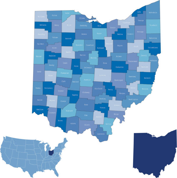 ohio & mapa hrabstw - ohio map county cartography stock illustrations