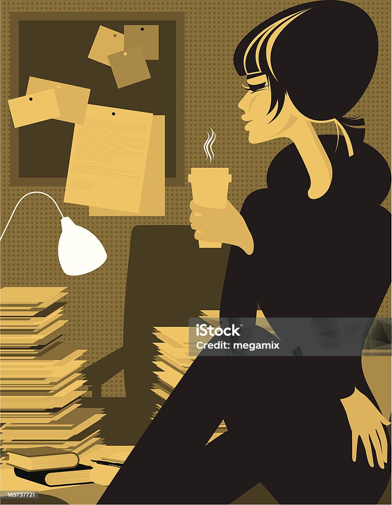 Coffee break. Tired woman in an office during coffee break. Eps and hi-res jpg, layers. Activity stock vector